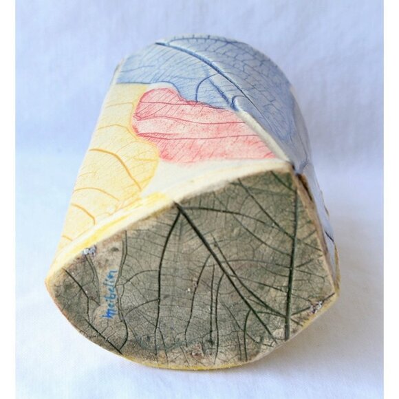 Handmade Ceramic Multicolor Pencil Holder Organic Shape leaf texture Vase unique - Picture 5 of 10